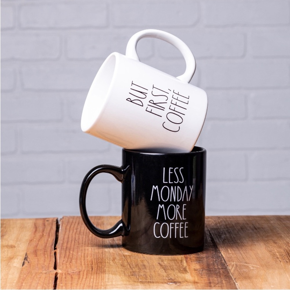 Mainstays 14 fl oz. Stoneware Sentiment Black Mug “ Less Monday More Coffee.